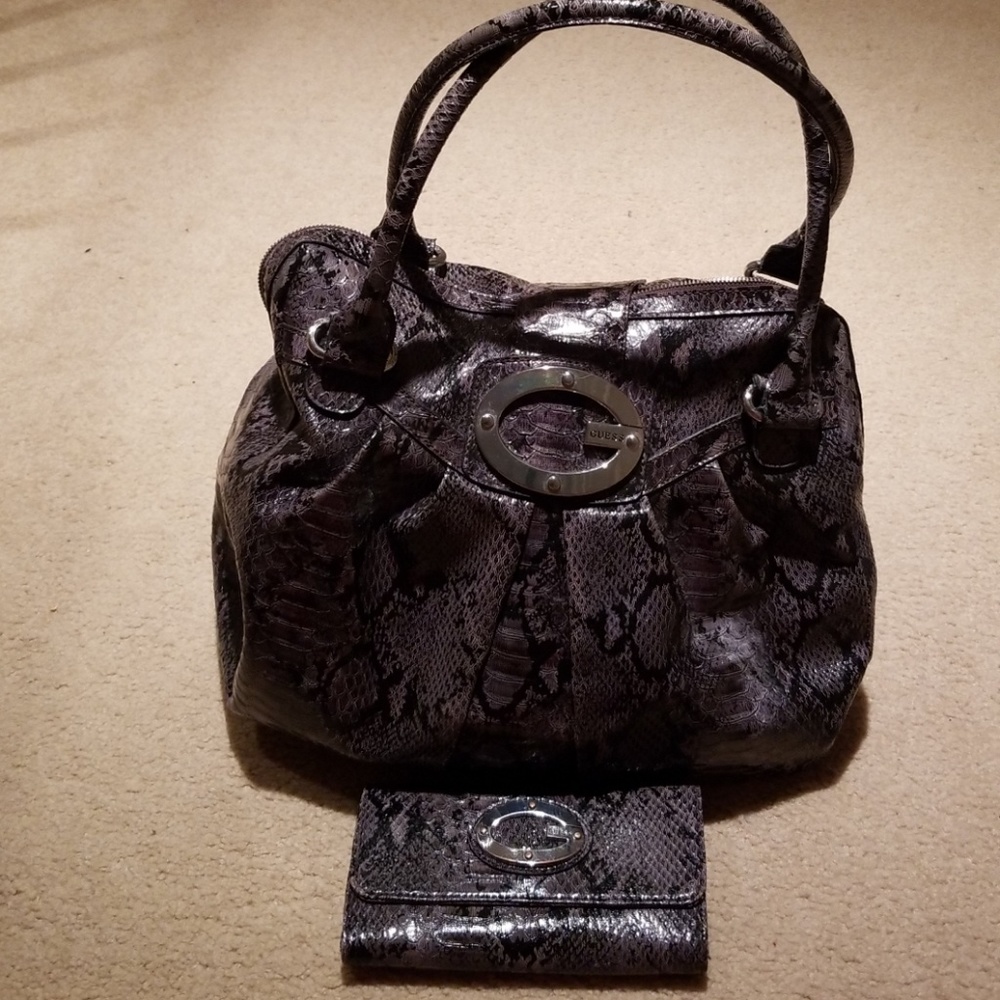 Dark Snakeskin Guess Bag and Wallet Combo
